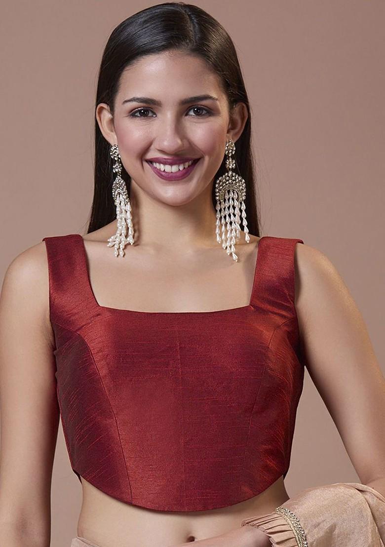 Women Silk Padded Sleeveless Saree Blouse