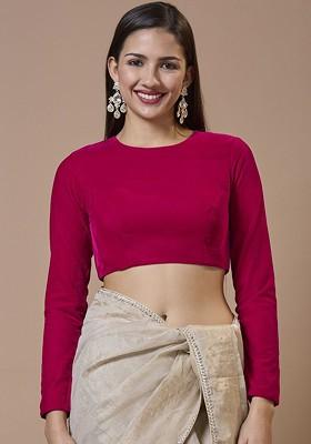 Round Neck And Full Sleeves Ready To Wear Winter Velvet Padded Blouse