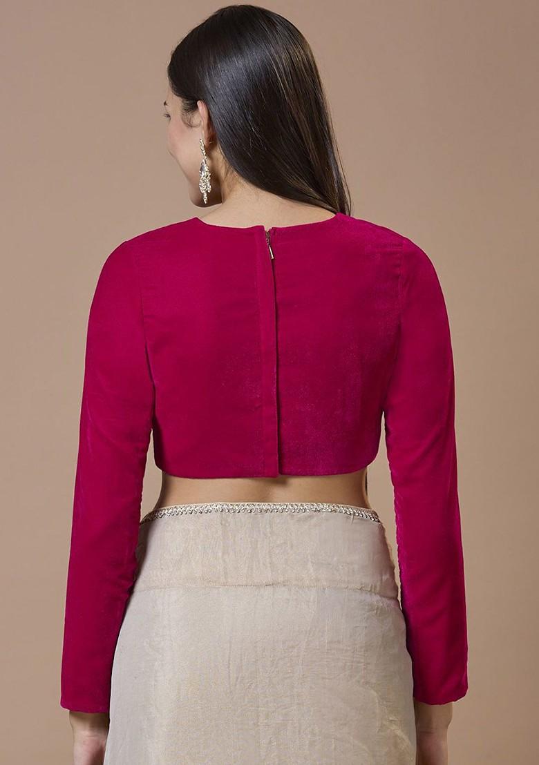 Round Neck And Full Sleeves Ready To Wear Winter Velvet Padded Blouse