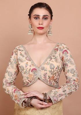 Embroidered V Neck Saree Blouse