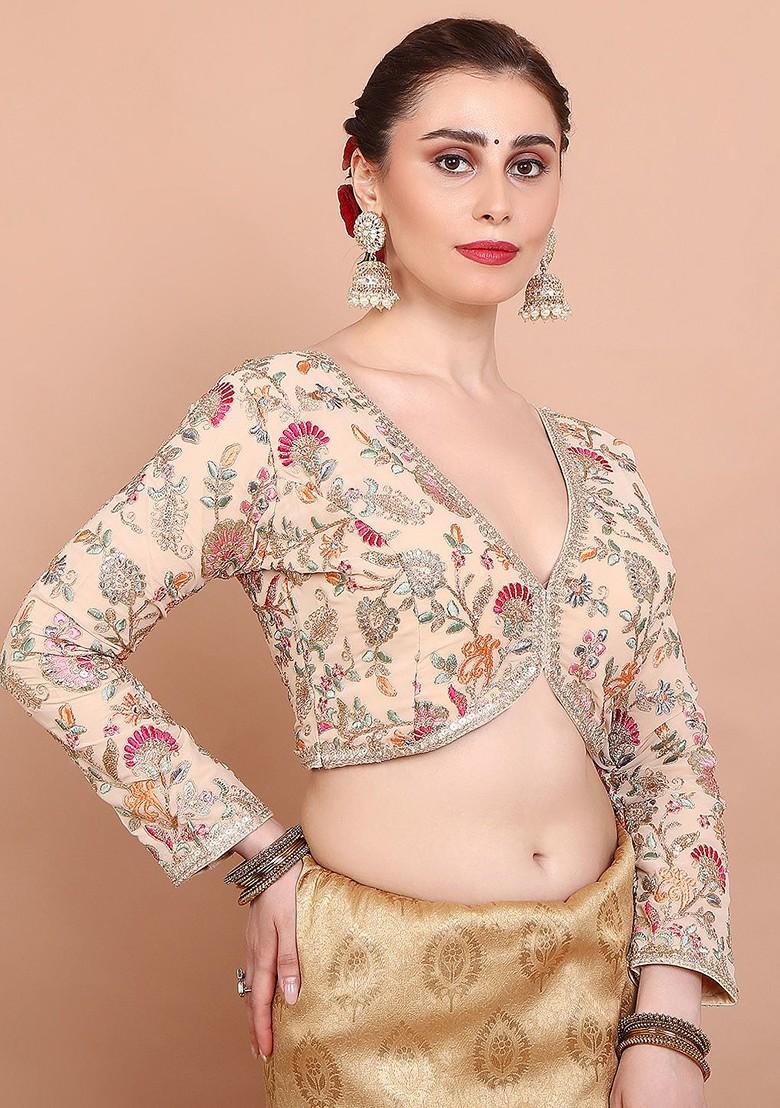 Embroidered V Neck Saree Blouse