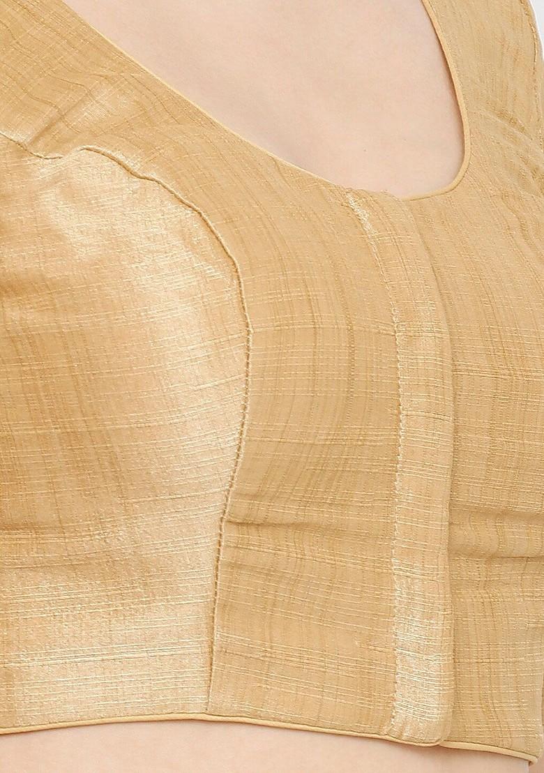 Women Gold Solid Readymade Silk Saree Blouse