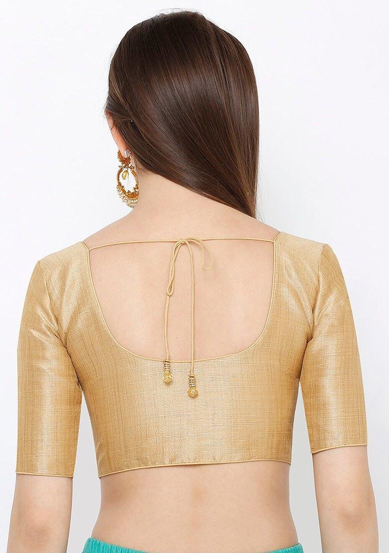Women Gold Solid Readymade Silk Saree Blouse