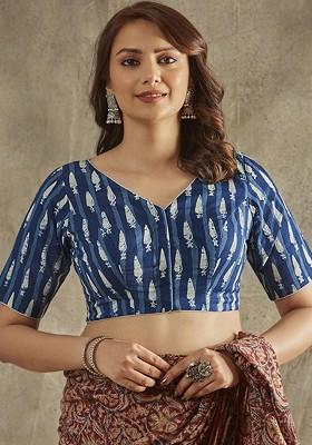 Indigo Printed Readymade Saree Blouse