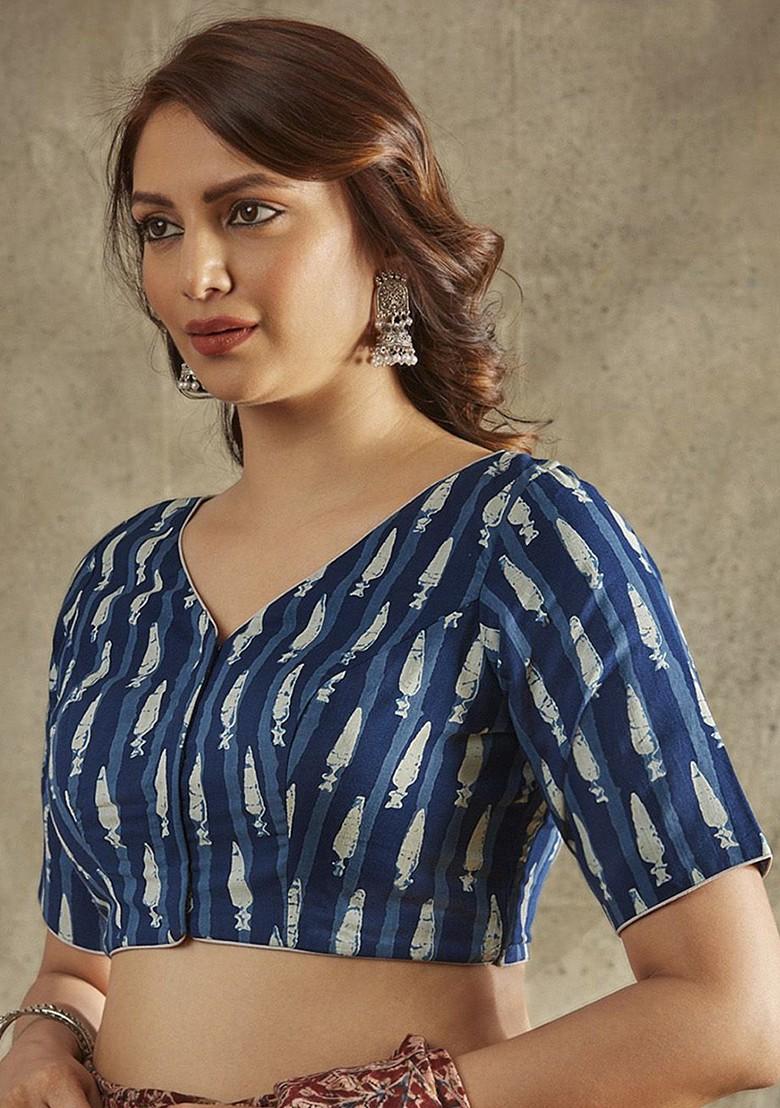 Indigo Printed Readymade Saree Blouse