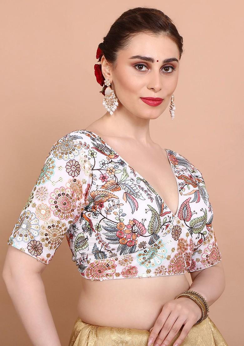 Embroidered V Neck Alterable Saree Blouse