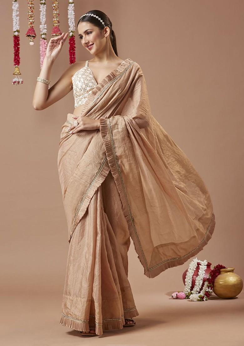 Women Padded Embroidered V Neck Sleeveless Saree Blouse