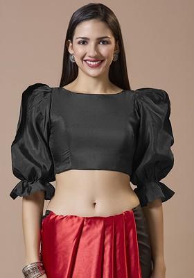 Boat Neck Long Sleeves Padded Saree Blouse