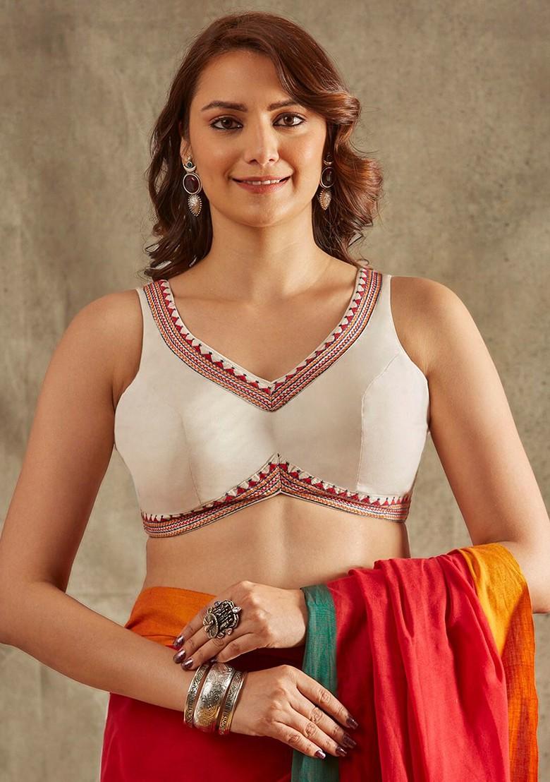 V Neck Cotton Saree Blouse