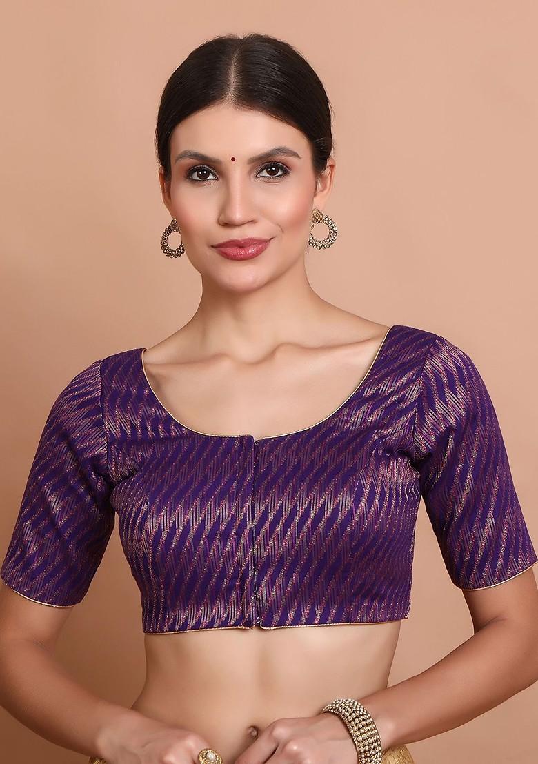 Woven Design Round Neck Brocade Readymade Blouse