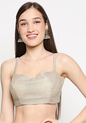 Gold Coloured Tissue Shimmer Readymade Saree Blouse