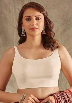 Solid Sleeveless Linen Saree Blouse