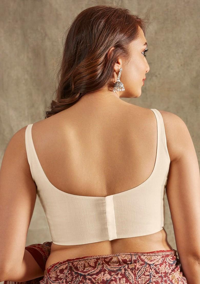 Solid Sleeveless Linen Saree Blouse