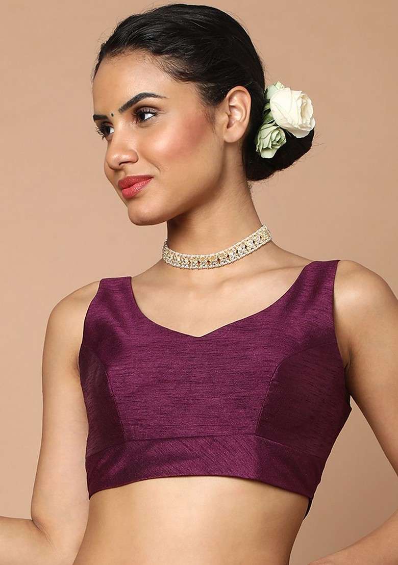Burgundy Sleeveless Saree Blouse - Indya
