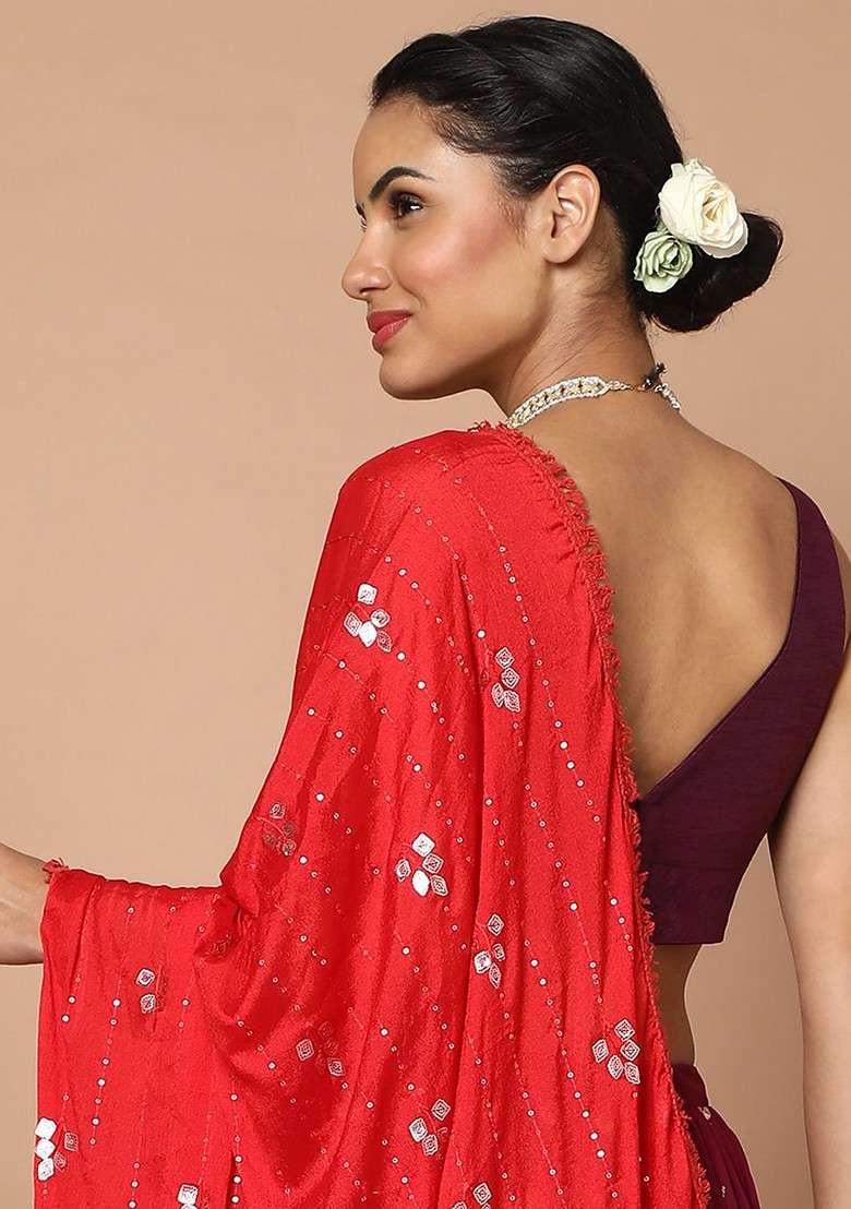 Burgundy Sleeveless Saree Blouse - Indya
