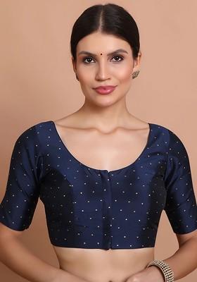 Woven Design Round Neck Saree Blouse