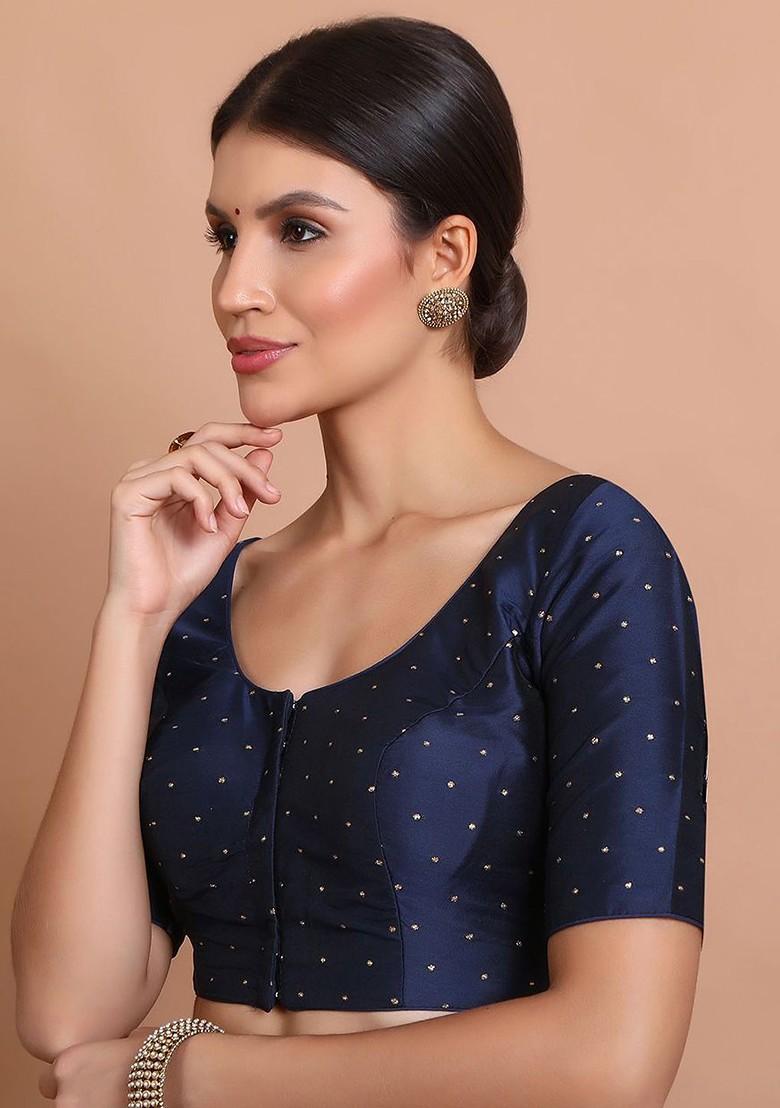 Woven Design Round Neck Saree Blouse