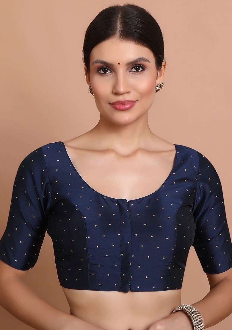 Woven Design Round Neck Saree Blouse - Indya