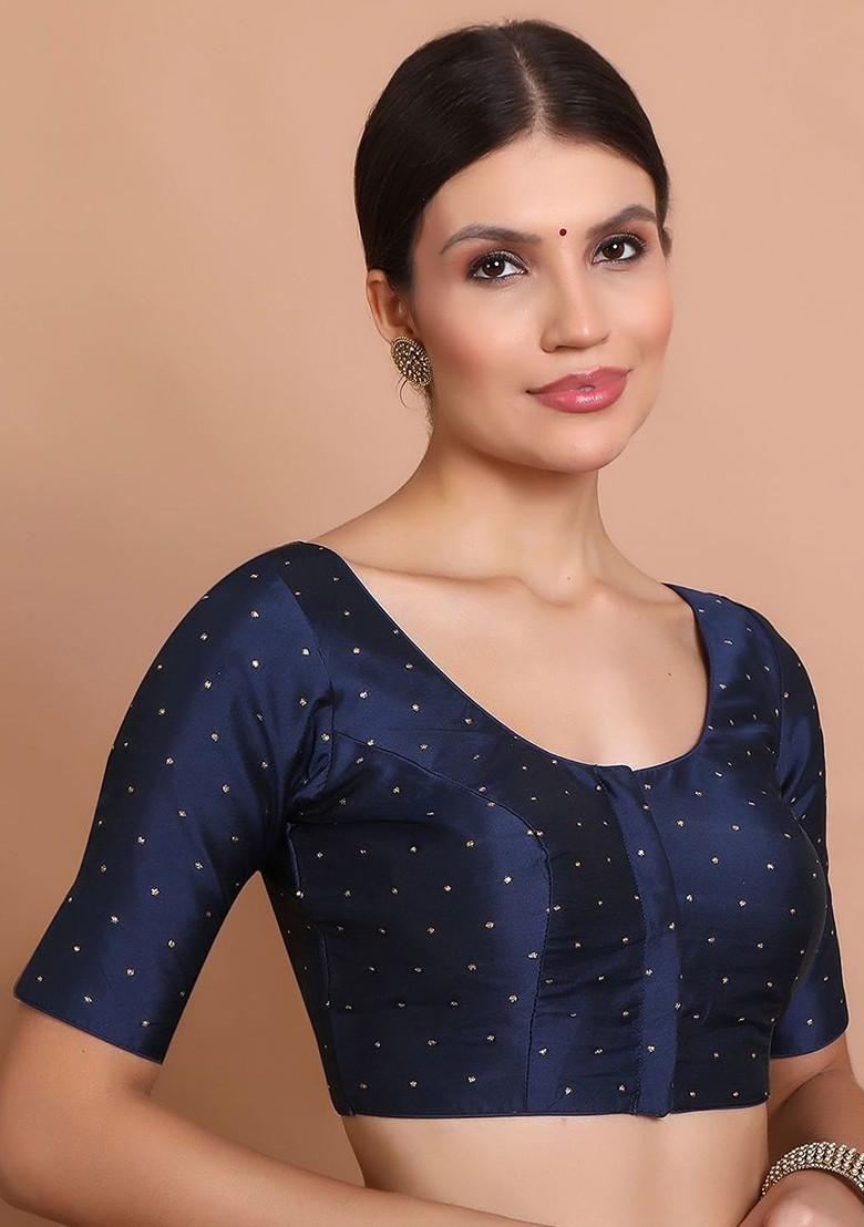 Woven Design Round Neck Saree Blouse