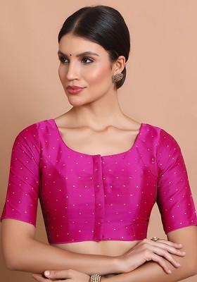 Woven Design Round Neck Saree Blouse