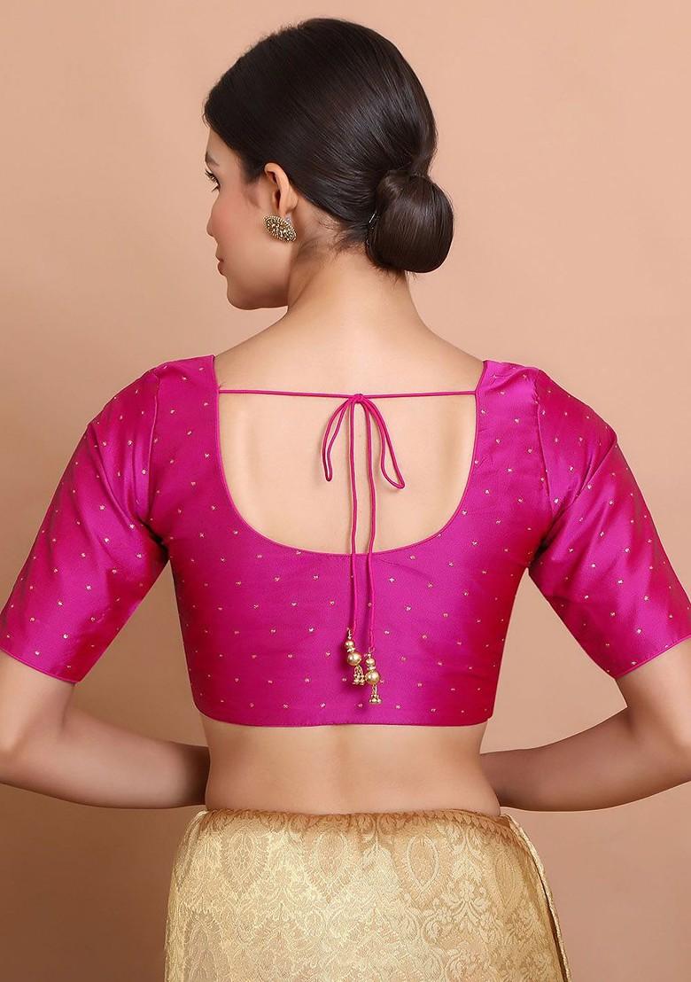 Woven Design Round Neck Saree Blouse