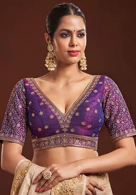 Embroidered Raw Silk Saree Blouse