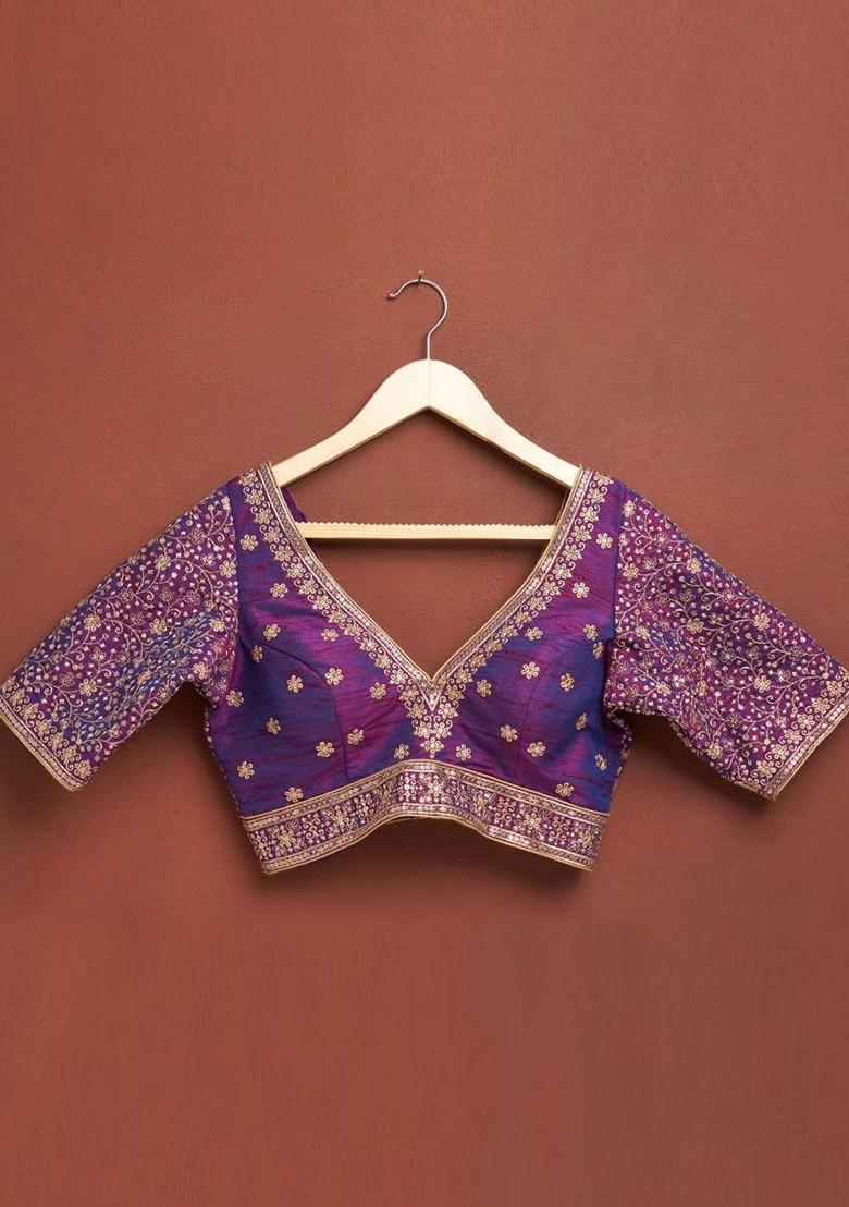 Embroidered Raw Silk Saree Blouse