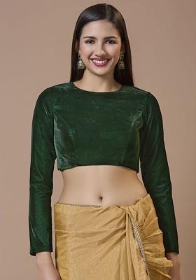 Round Neck And Full Sleeves Ready To Wear Winter Velvet Padded Blouse