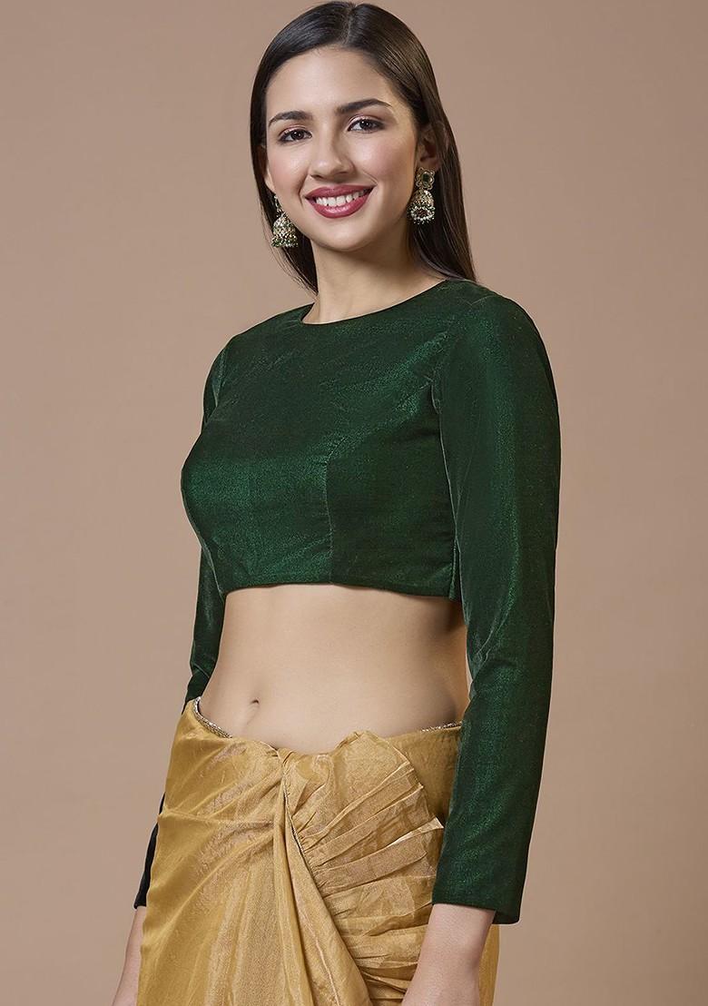 Round Neck And Full Sleeves Ready To Wear Winter Velvet Padded Blouse