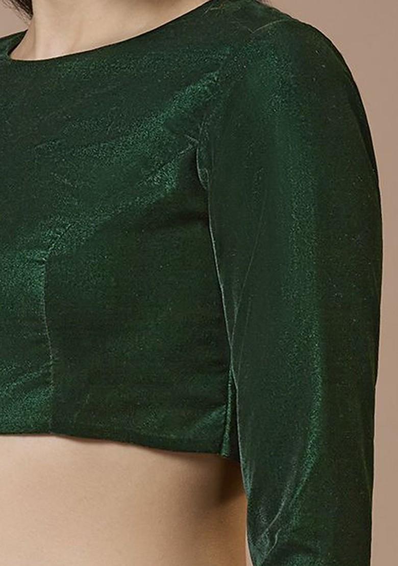 Round Neck And Full Sleeves Ready To Wear Winter Velvet Padded Blouse