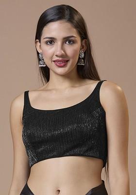 Tissue Spaghetti Strap Shimmer Padded Sleeveless Round Neck Readymade Blouse