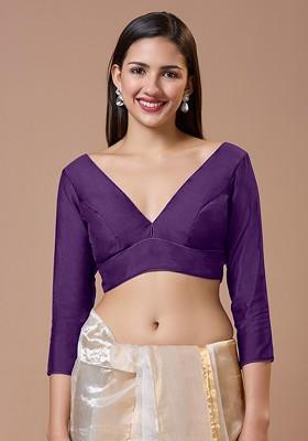Silk V Neck Readymade Padded Blouse