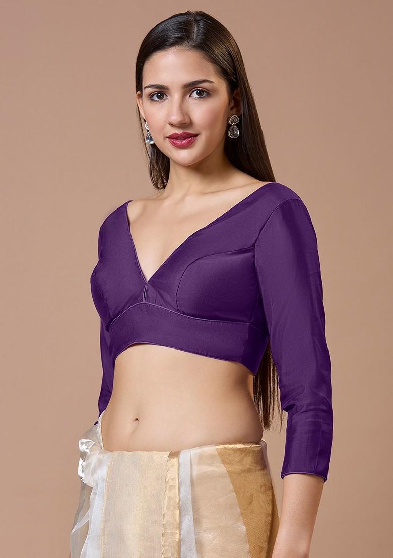 Silk V Neck Readymade Padded Blouse
