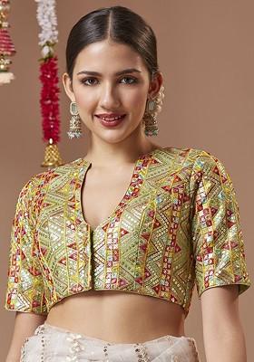 Georgette V Neck Padded Readymade Blouse With Elbow Length Sleeves