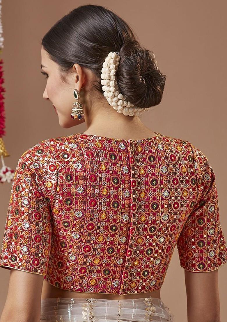 Georgette Round Neck Padded Readymade Blouse With Elbow Length Sleeves