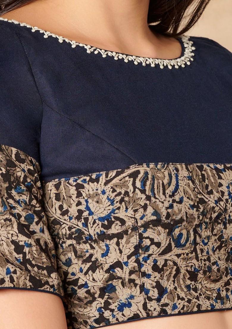 Kalamkari Printed Pure Cotton Round Neck Saree Blouse