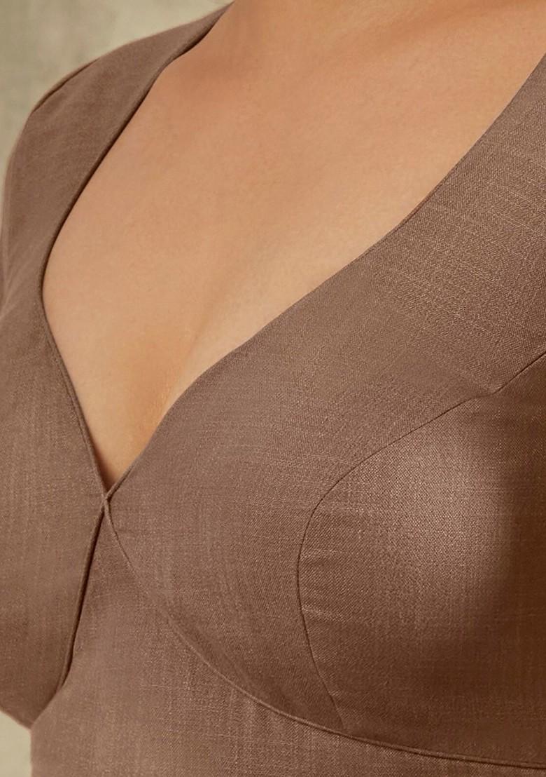 Sweetheart Neck Short Sleeves Linen Saree Blouse