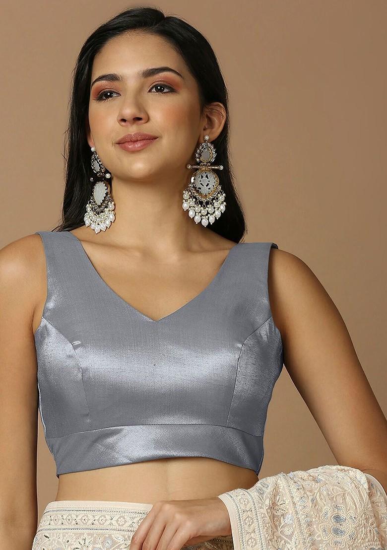 V Neck Sleeveless Silk Saree Blouse