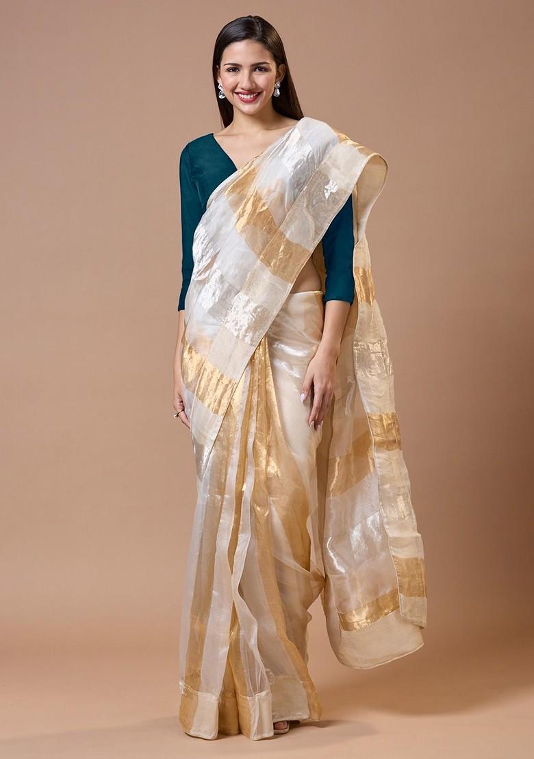 Women V Neck Padded Three Fourth Sleeves Saree Blouse