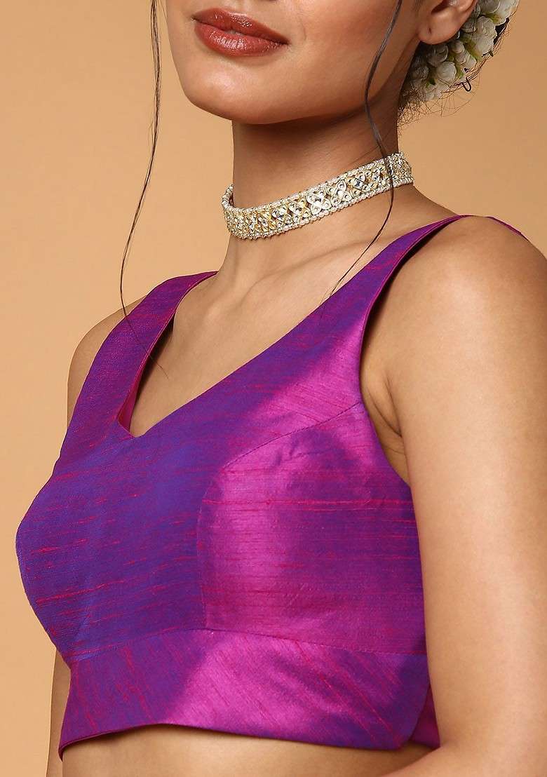 Women Purple Solid Readymade Saree Blouse - Indya