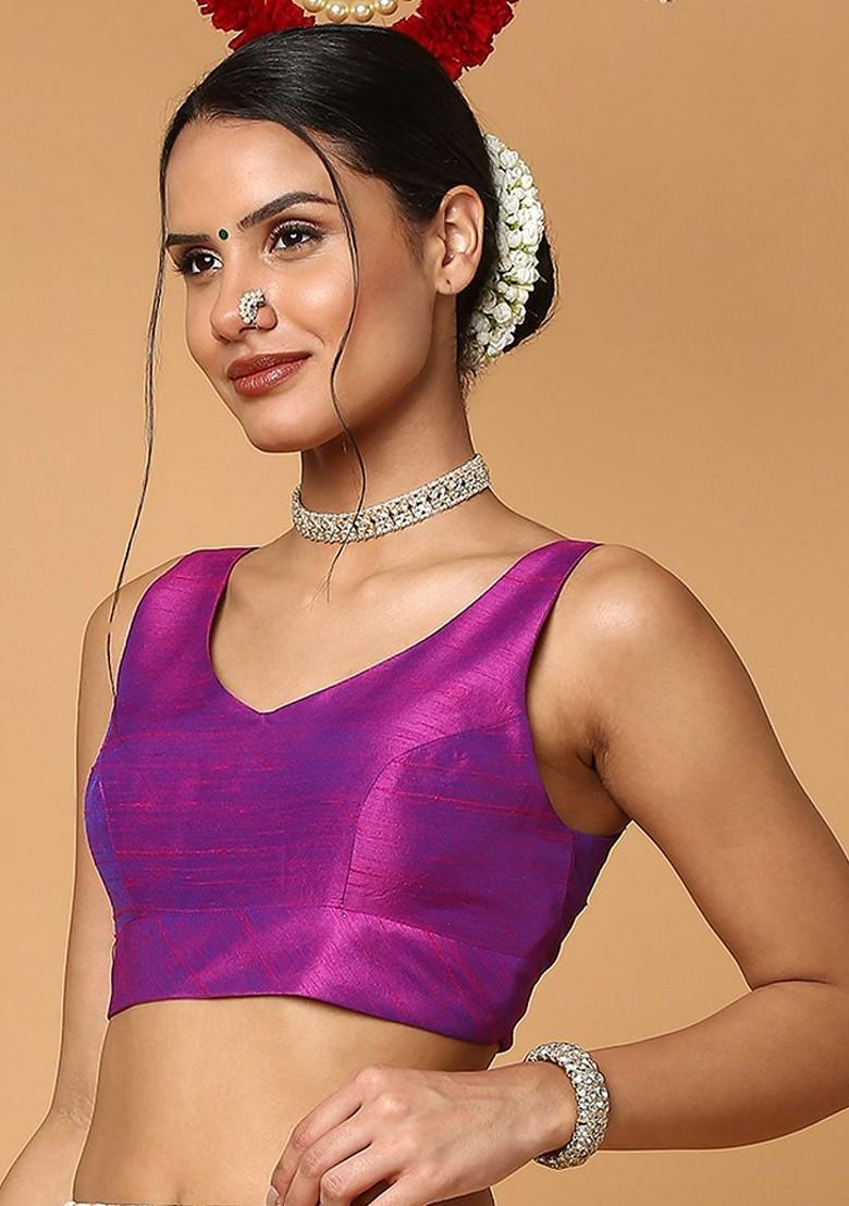 Women Purple Solid Readymade Saree Blouse