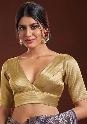 Woven Design V Neck Silk Saree Blouse