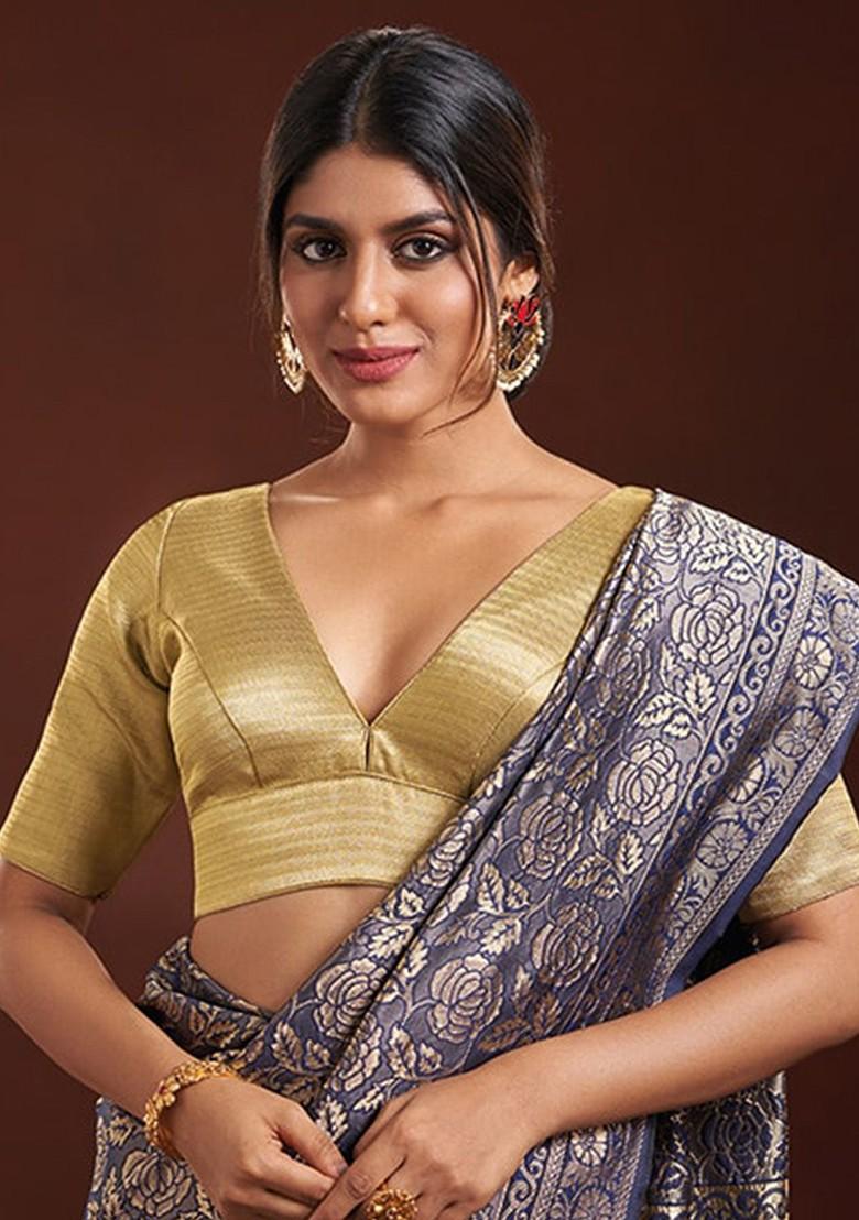 Woven Design V Neck Silk Saree Blouse