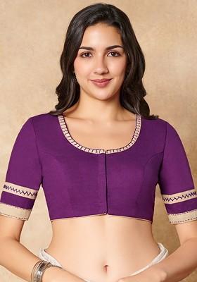 Embroidered Pure Cotton Round Neck Saree Blouse