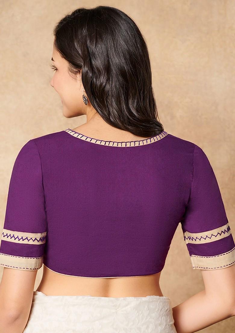 Embroidered Pure Cotton Round Neck Saree Blouse