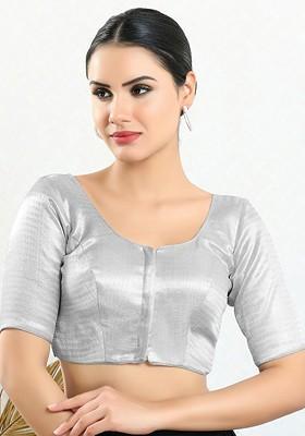 Round Neck Short Sleeves Shimmer Readymade Saree Blouse