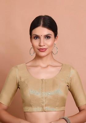 Light Gold Solid Round Neck Padded Saree Blouse