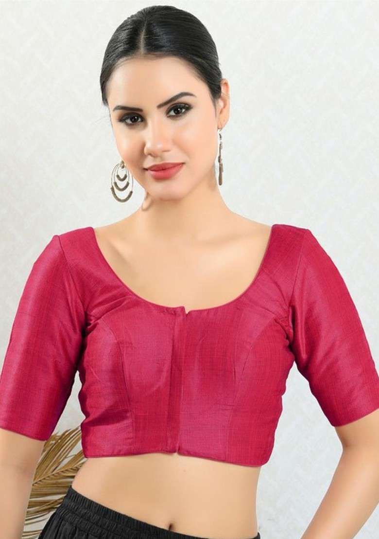 Round Neck Padded Readymade Saree Blouse - Indya