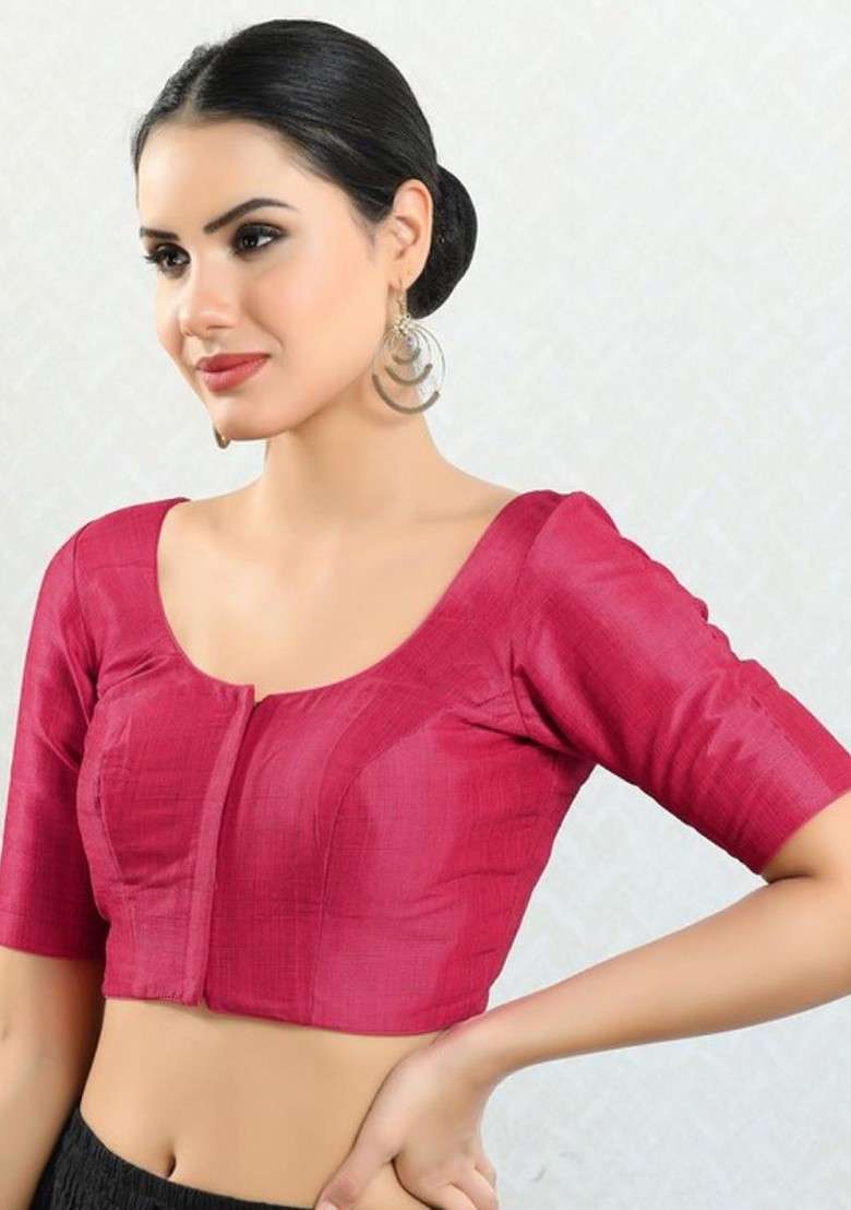 Round Neck Padded Readymade Saree Blouse - Indya