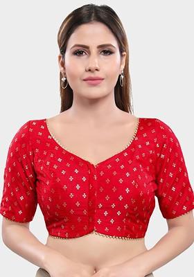 Women Red And Gold Printed Readymade Saree Blouse